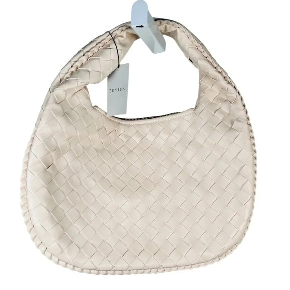 EDYISA Serena Shoulder Bag Off White Woven Leather Handbag Purse Clutch Bag - Picture 2 of 5